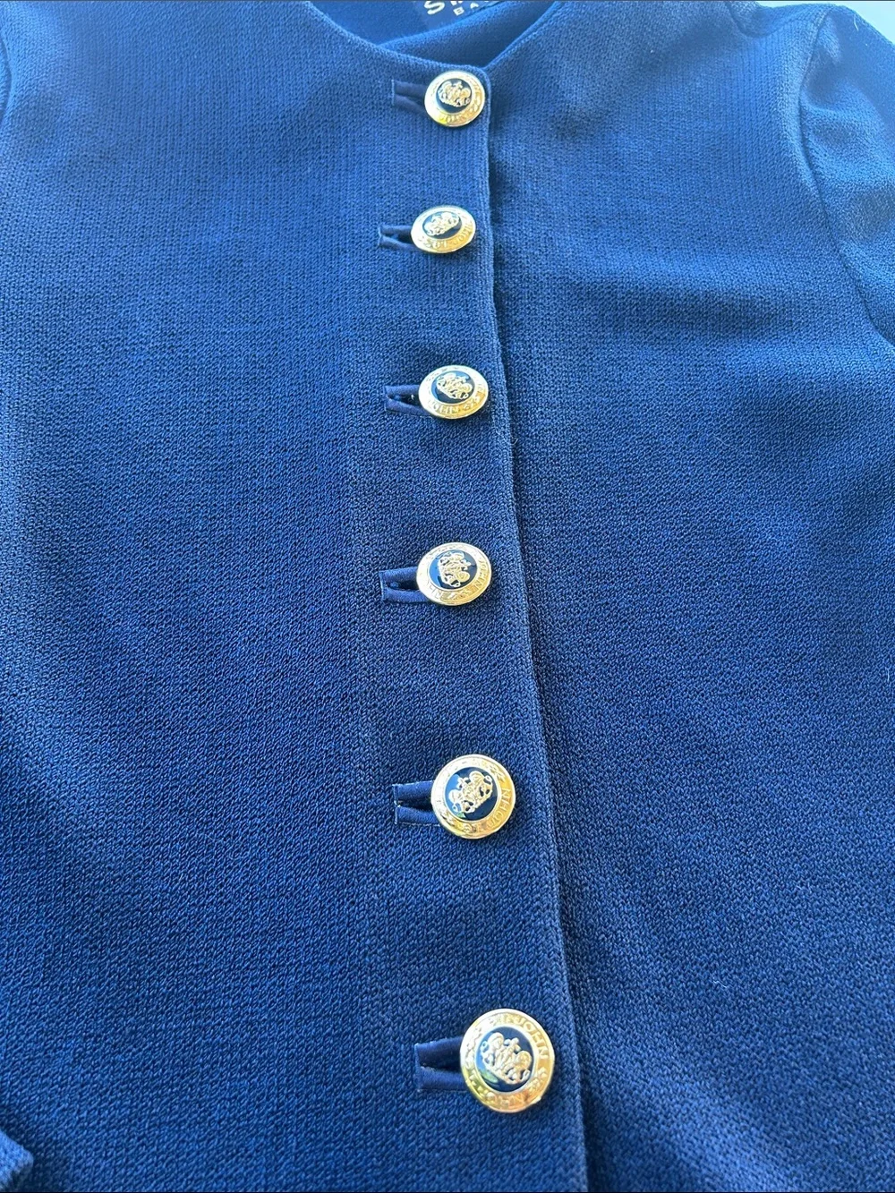 St. John Navy Knit Longline Jacket with Gold Buttons - Picture 2 of 11